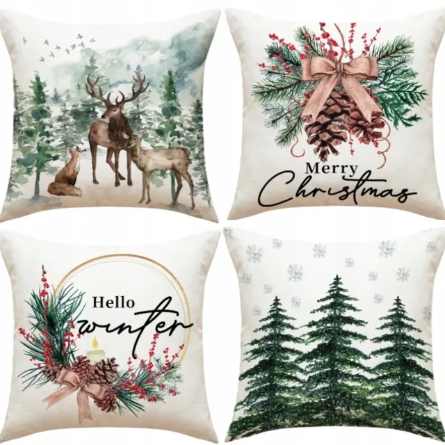 MartiCo Kerst Kussenhoezen Set van 4 - Decoratief voor de Feestdagen - 45x45 cm