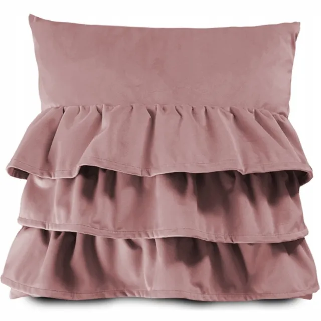 Decordruk Fluwelen Kussensloop met Ruche - Poederroze (40x40cm)