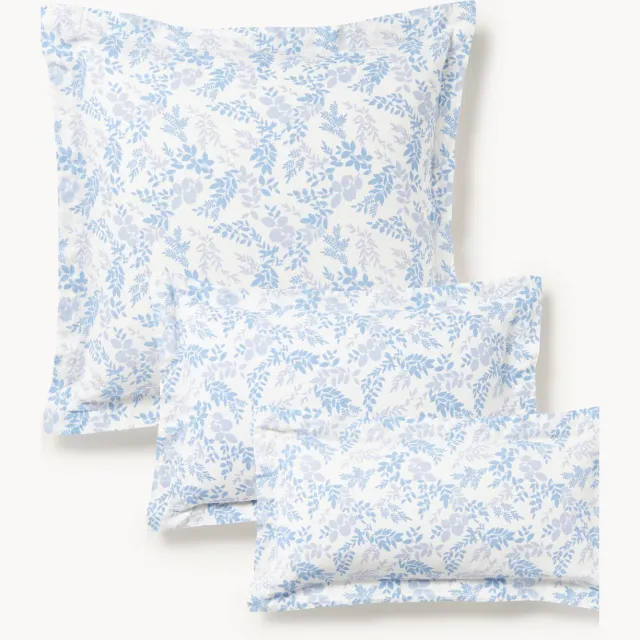 Westwing Collection Kussenhoes Pola met bladprint en bies Blauw