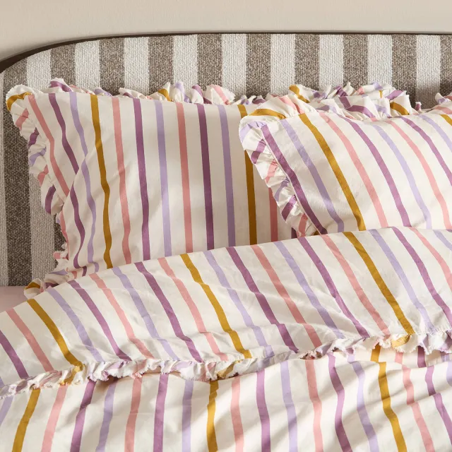 NOUS Living katoenen gestreepte 2-persoons dekbedovertrek 200x220 cm - roze, foto 2