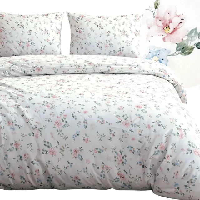 Darymex Satynlove Dekbedovertrek 160x200 cm - Wit - Subtiele Pastelbloemen & Botanisch Motief - 100% Katoen-Satijn (120 g/m²) - Twijfelaar - Met Ritssluiting - OEKO-TEX® - Met 2 Kussenslopen 70x80 cm Wit | Multi