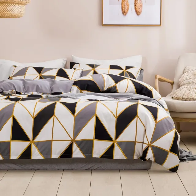 Ibenzoa Moderne Omkeerbare Beddengoedset met Geometrisch Patroon voor Optimaal Comfort zwart