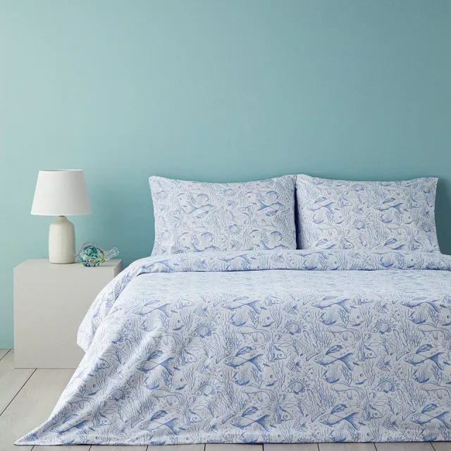 English Home Dekbedovertrekset - Underwater Wonders -100% Katoen - King Size - 2 kussenslopen - 240 x 220 cm - Blauw Donkerblauw