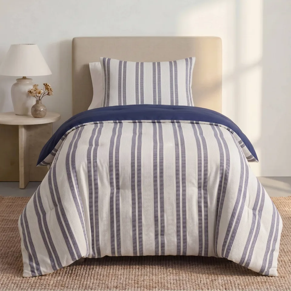 NOUS Living waffle dekbed zonder overtrek met kussensloop Lazy - tommy wit/blauw, foto 3