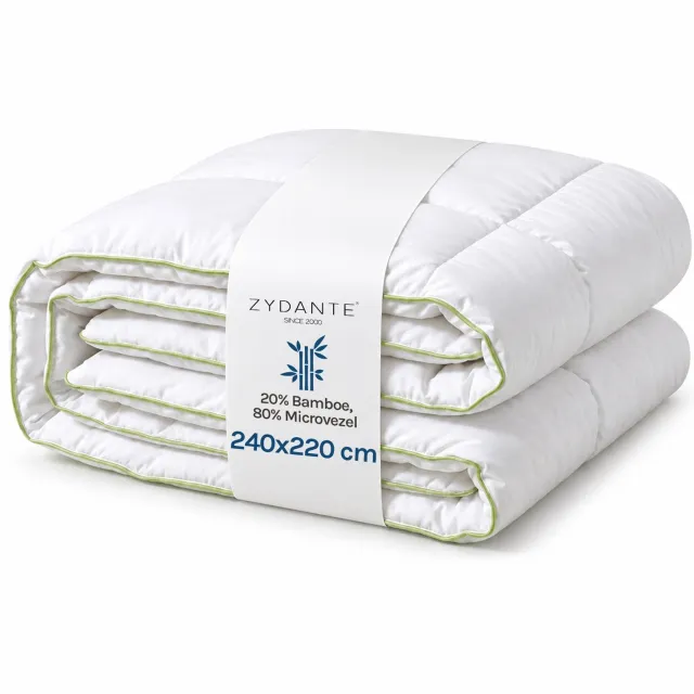 Zydante Bamboe Dekbed - Anti-Mijt Dekbed – Warm en Licht – Hypoallergeen – Ademend en Vochtregulerend - Wit en groen / 240x220