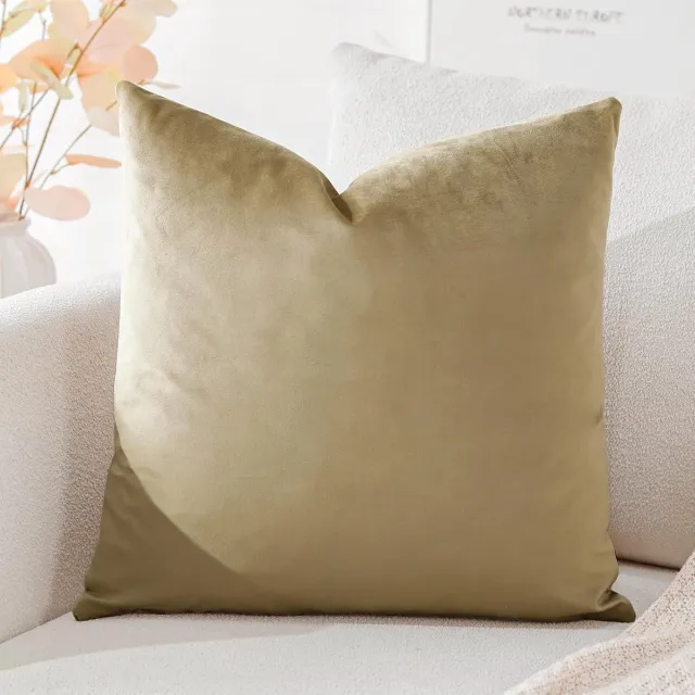 Famanu Luxe fluwelen kussenhoezen super zachte decoratieve vierkante kussenhoezen hoes kussenslopen voor bank, slaapkamer, auto, decoratie 50 x 50 cm, bruin
