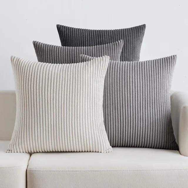 Ibenzoa Kussenslopen set van 4 in ribfluweel voor decoratieve toepassingen in huis grijs