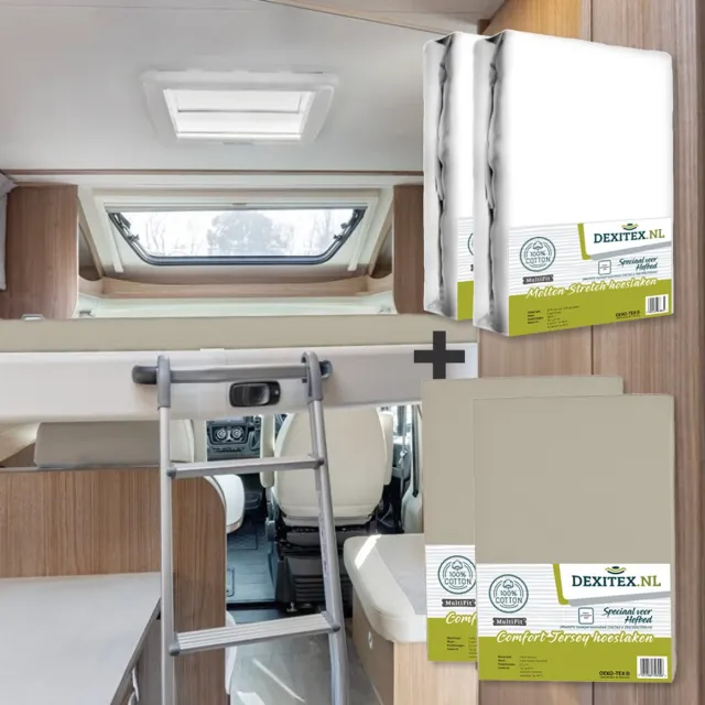 dexitex hefbed 2 x Molton & 2 hoeslakens Zandkleur / Geschikt voor Camper