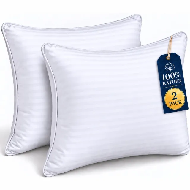 RS Goods Katoenen Hoofdkussen - 2 Stuks - Hotelkussen - Hoofdkussens - Kussen - Pillow - Ergonomisch Hoofdkussen - Hoofdkussen Nekklachten - Kussens - Voor Rug, Buik- en Zijslapers - Slaapkussen - Zacht en Comfortabel Wit