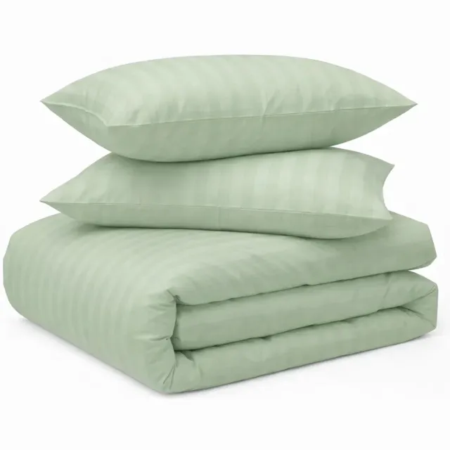 decoware Dekbedovertrek Hotelstreep 240x220 cm - Lichtgroen - Katoensatijn - Met Kussenslopen - Lits-jumeaux