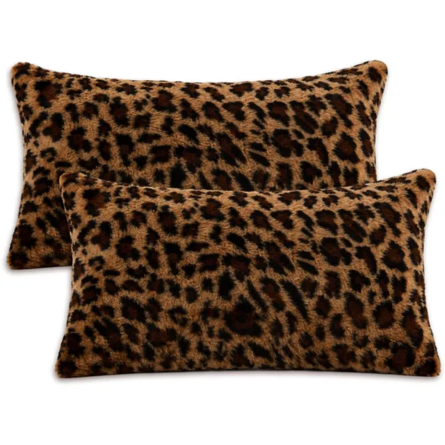 Famanu Kussenslopen set van 2 stuks met luipaardpatroon, kunstkonijnenbont, 30 x 50 cm, zachte sierkussenhoezen voor woonkamer en slaapkamer, trendy en stijlvol wit