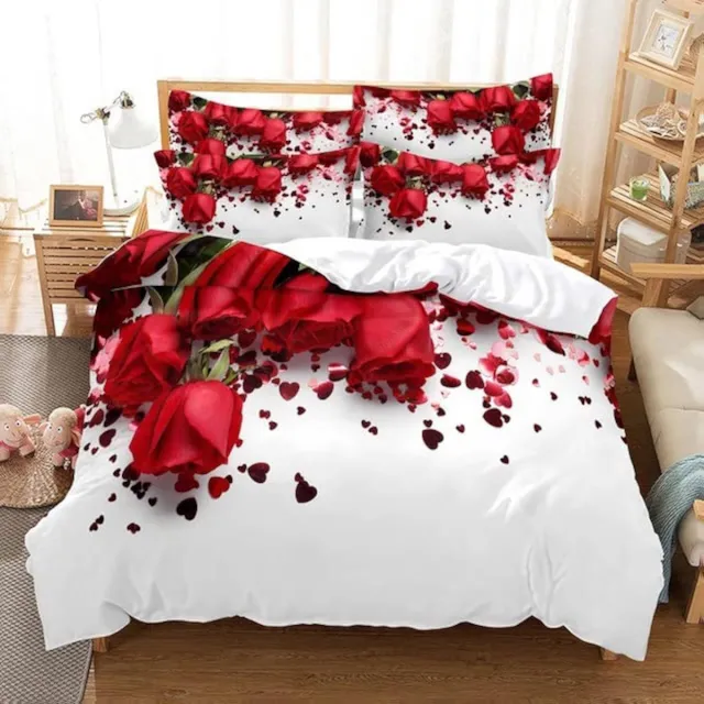 Famanu Dekbedovertrekset 3D rozenmotief 200 x 200 cm roze rood