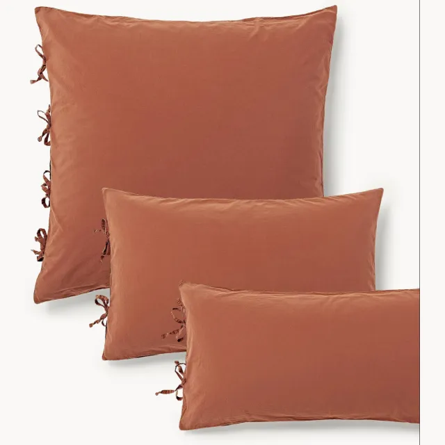 Westwing Collection Gewassen katoenen perkal kussensloop Leonie Terracotta