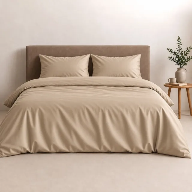 AMSTELINEN Dekbedovertrekset - 240x220 cm + 2 Kussenslopen 60x70 cm - 100% Biologisch Katoen 300 TC - Satijn Warm Sand – Ademend & Temperatuurregulerend (1)