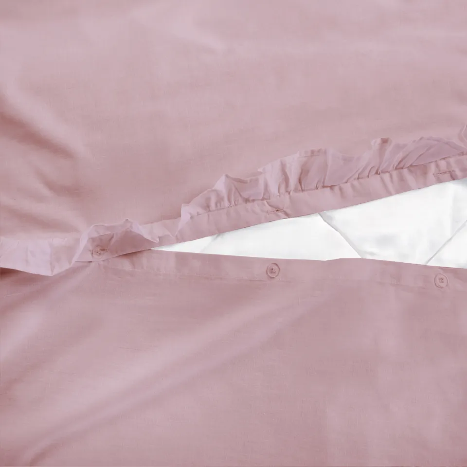 NOUS Living katoenen ruffle dekbedovertrek 1-persoons roze, foto 6