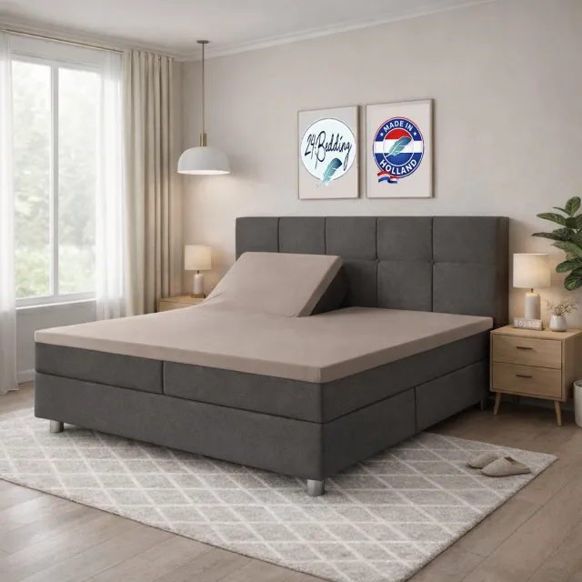 24-Bedding Splittopper Hoeslaken 180x210 cm Taupe - 100% Percaline Katoen - Verkoelend Splittopper Hoeslaken