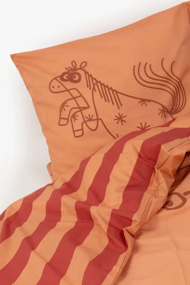 Woody dekbedovertrek - rood-oranje - pony - 252-10-DBO-W/030 - 140x220cm