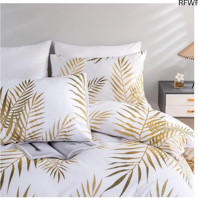 RFWR Set van 2 kussenslopen 40 x 80 cm - Goud/Wit met Bladerpatroon - Zacht Comfort en Hypoallergeen - Microvezel