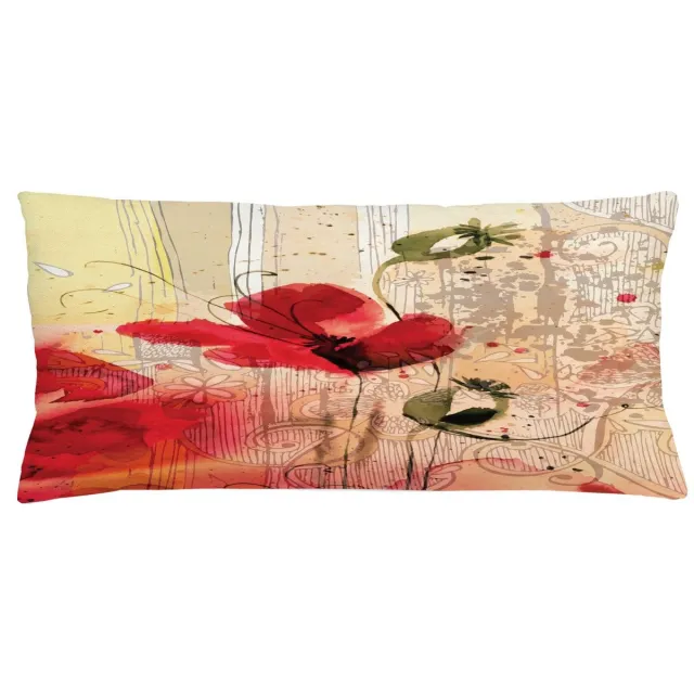 ABAKUHAUS Kussenhoes Klaproosbloemen – Retro Beige/Rood – Tweezijdig bedrukt, Rits, 40x90 cm