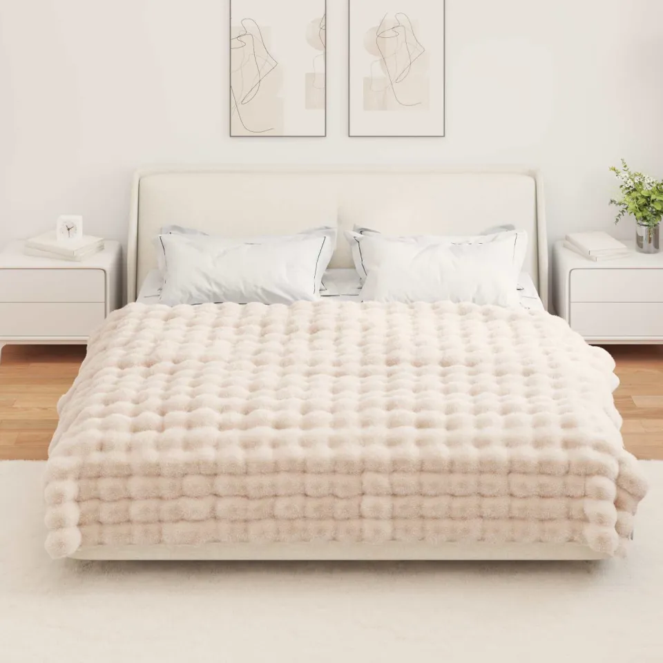 vidaXL Antislip deken van imitatie konijnenbont OLITE 4 st Beige, foto 4