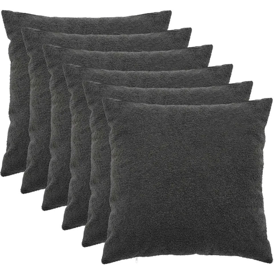 vidaXL Kussensloop 6 st HEERLEN Donkergrijs 65 x 65 cm Bouclé, foto 3