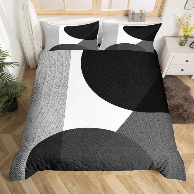 Bedluxy Dekbedovertrek Set Kinderen Geometrisch Cirkel Patroon Zwart Wit Grijs