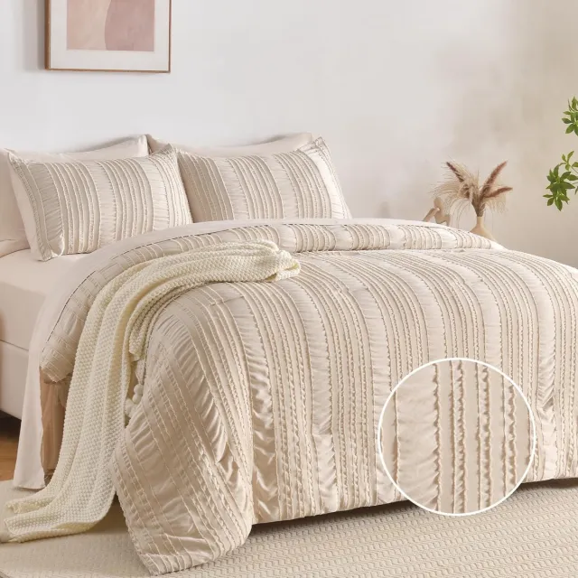 Ibenzoa Stijlvol en Omkeerbaar Boho Beddengoedset met Getufte Details en Kussensloop Beige