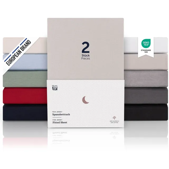 Blumtal Hoeslaken Premium Jersey - 160 x 200 cm - tot 25 cm Matrashoogte - Moonlight Grey - 100% Katoen - Set van 2