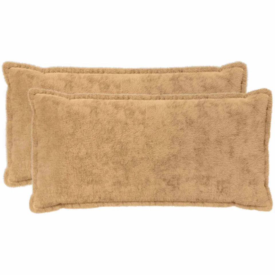 vidaXL Kussensloop 2 st HOUTEN Taupe 40 x 80 cm Nep Konijnenbont, foto 3
