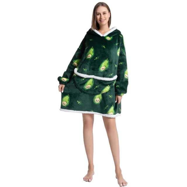 Wondersathome Hoodie Blanket Avocado Dark Green - Hoodie Deken - Cuddle Hoodie - Hooded Blanket - Deken Met Mouwen - Oversized Hoodie - Fleece Deken - Oversized Sweater - Blanket Hoodie - Unisex - Luxe uitvoering - Fluffy Voering