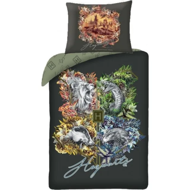 Harry Potter Dekbedovertrek Zweinstein Logo - 140 x 200 cm - 70 x 90 cm - katoen multicolor