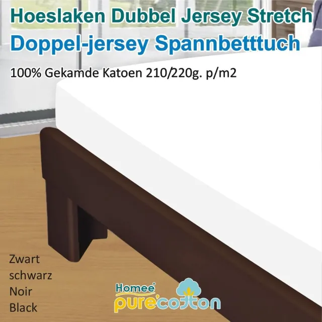 Homéé® Dubbel Jersey Hoeslaken Wit 140/160x200/220 cm – Stretch – 100% Katoen – 210 g/m² – Geschikt voor Hoge Matrassen