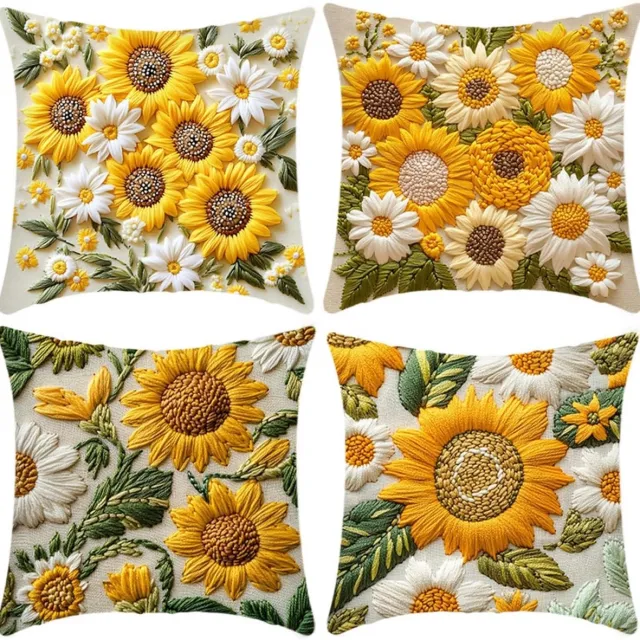 Huttutu Kussensloop - 4-delige Set Zonnebloem Sierkussenhoezen - Geschikt voor Bank en Buiten - Formaat 45x45 cm - Gele Kleur - 4 Stuks Geel