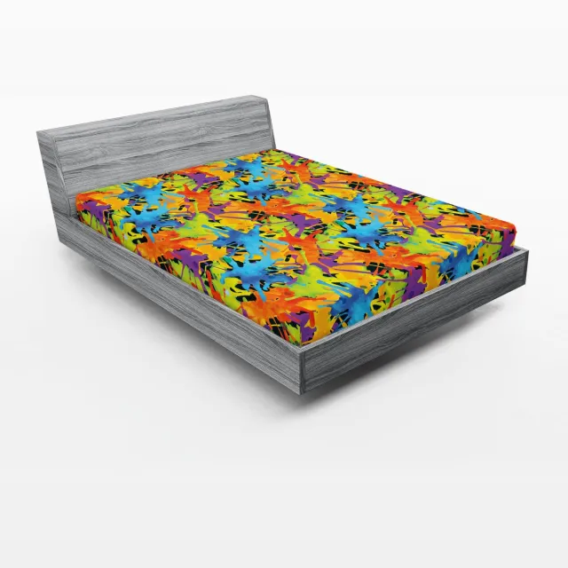ABAKUHAUS Abstract hoeslaken, funky verfspatten, zachte decoratieve stof met elastische randen, 160 x 200 cm, veelkleurig Meerkleurig