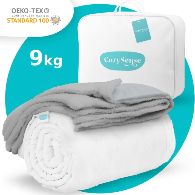 CozySense Verzwaringsdeken 9kg - 140x200cm - Zwaartedeken met Wasbare Hoes - Weighted Blanket met GLASS-Flow® Drukverdeling - Grijs