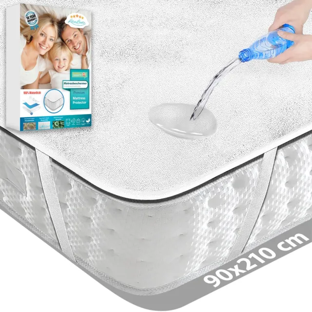 Litalente Waterdichte Matrasbeschermer 90x210 - Katoenen Hoeslakenbadstof - Antibacteriëel - Rondom Elastiek - Wit - Waterdichte Matras Beschermer Incontinentie Matrasbeschermer - Met 4 Elastieken Banden