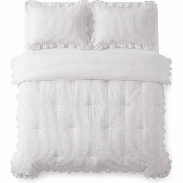 W seersucker dekbed zonder overtrek met kussensloop Lazy - ruffles Off white