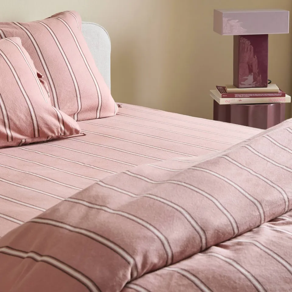 NOUS Living flanellen gestreept hoeslaken roze, foto 3