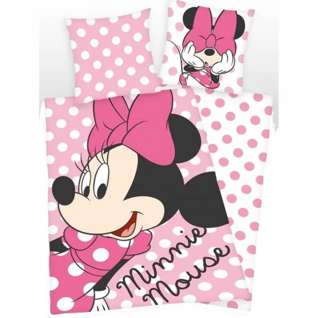 Disney Minnie Mouse dekbedovertrek - eenpersoons - Roze Stippels Dots 140 x 200 cm.