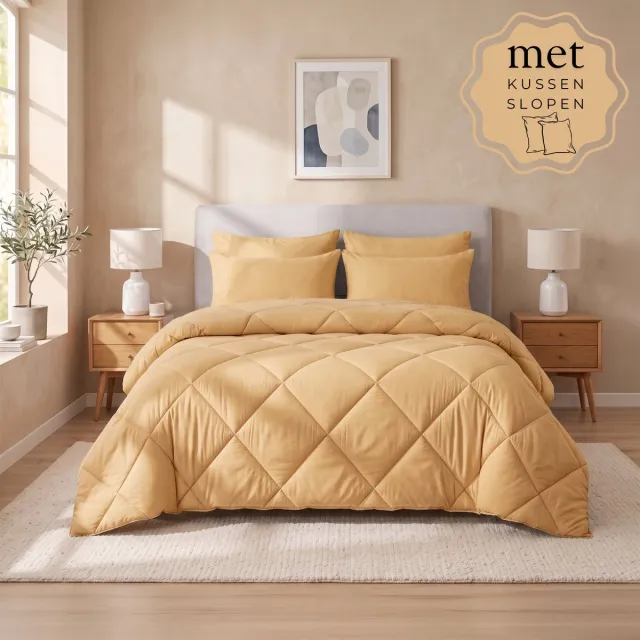 Sleep comfy Deluxe 2-in-1 Zomer Dekbed - 200x220 cm - Taupe - met 2 Kussenslopen 60x70 cm - Dekbed zonder overtrek - Ademend & Anti Allergie - Hoesloos Dekbed - Stijl, Comfort en Innovatie voor Elke Dag & Nacht - Camping & In de Caravan