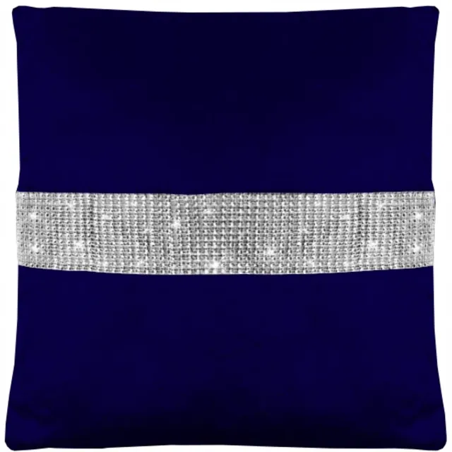 PeeN Dekoracje Decoratieve fluwelen kussenhoes 40x40 cm navy met strass steentjes Navyblauw