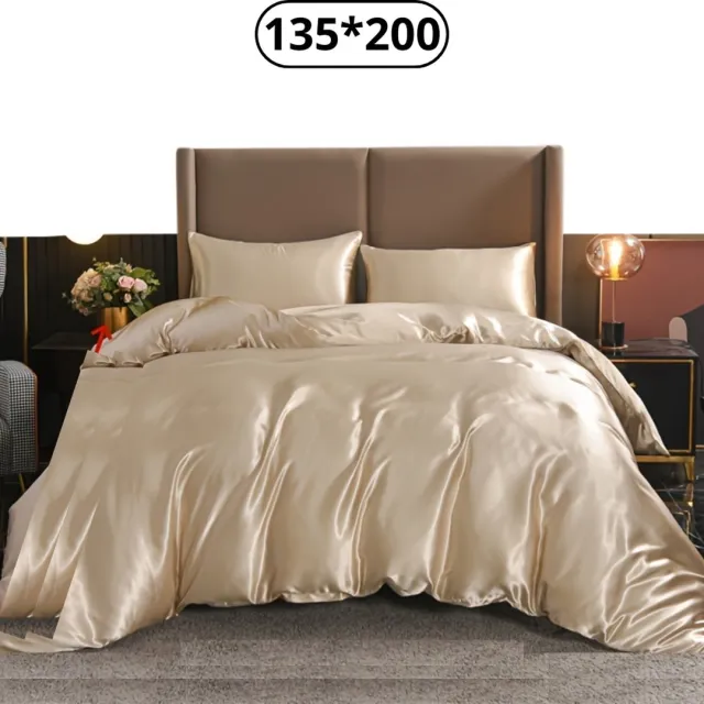 Bovista Satijnen Dekbedovertrek - Fleece Dekbedovertrek - Pluche - Dekbed - Deken - Inclusief Kussenslopen - Champagne 135x200cm
