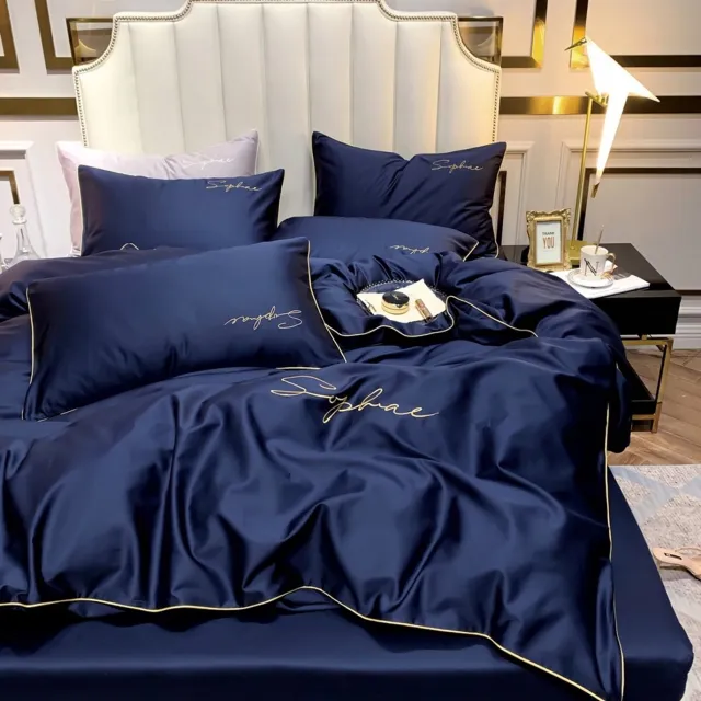 cotton world Luxe Geborduurde Dekbedovertrek Set - 3 Delig blauw