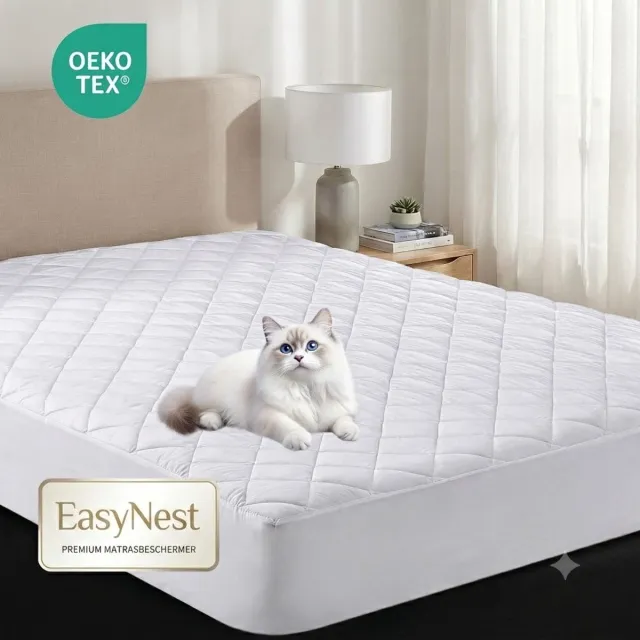 EasyNest Matrasbeschermer en Matrastopper 140 x 200 cm – Gewatteerde Microvezel Matrasbeschermer – Hoeslaken met Elastische Rand – Geschikt voor Matrassen tot 30 cm – Wit