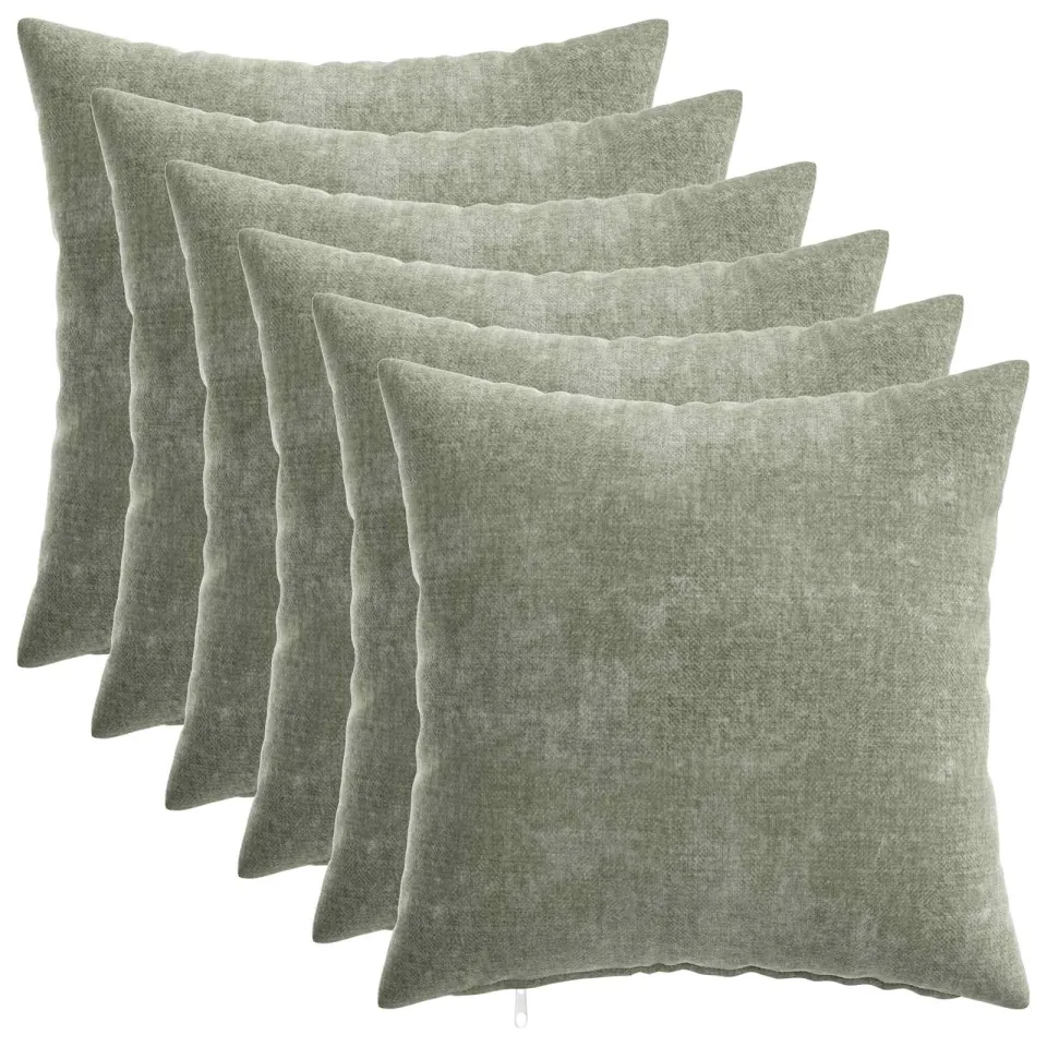 vidaXL Kussensloop 6 st HEERLEN Groen 30 x 30 cm Chenille Stof, foto 3