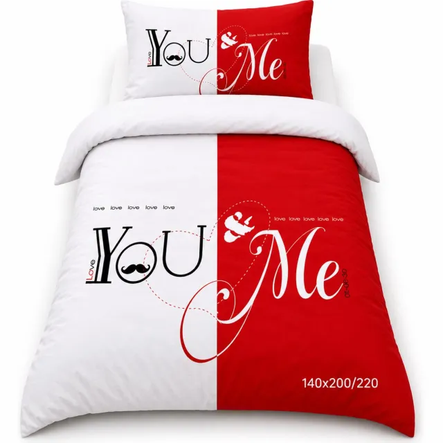 Roden Blue You & Me Dekbedovertrekset - 140x200/220 - Hotelkwaliteit - Romantisch Design - Superzachte Microvezel - Ademend- Temperatuurregulerend - Kleurvast - Perfect Cadeau Rood wit