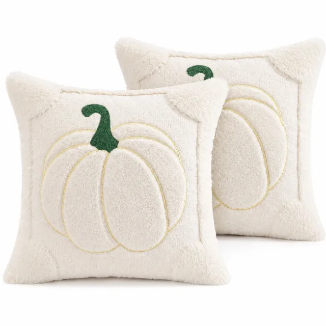 VHV Herfstkussenslopen 45x45 cm - 2Stuck Kussensloop -Feestdecoraties - Kussenslopen met rits - Voor bank, bed, sofa, stoel, Thanksgiving,Halloween - Geen kussenkern -Beige Wit