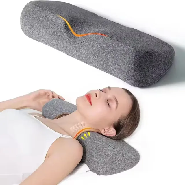 JIMUYU Neksteunkussen Met Langzame Terugvering - Ergonomisch Voor De Nekwervels, Wasbare Ademende Hoes - Comfortabel Voor Slapen, Dutjes En Reizen - Grijs