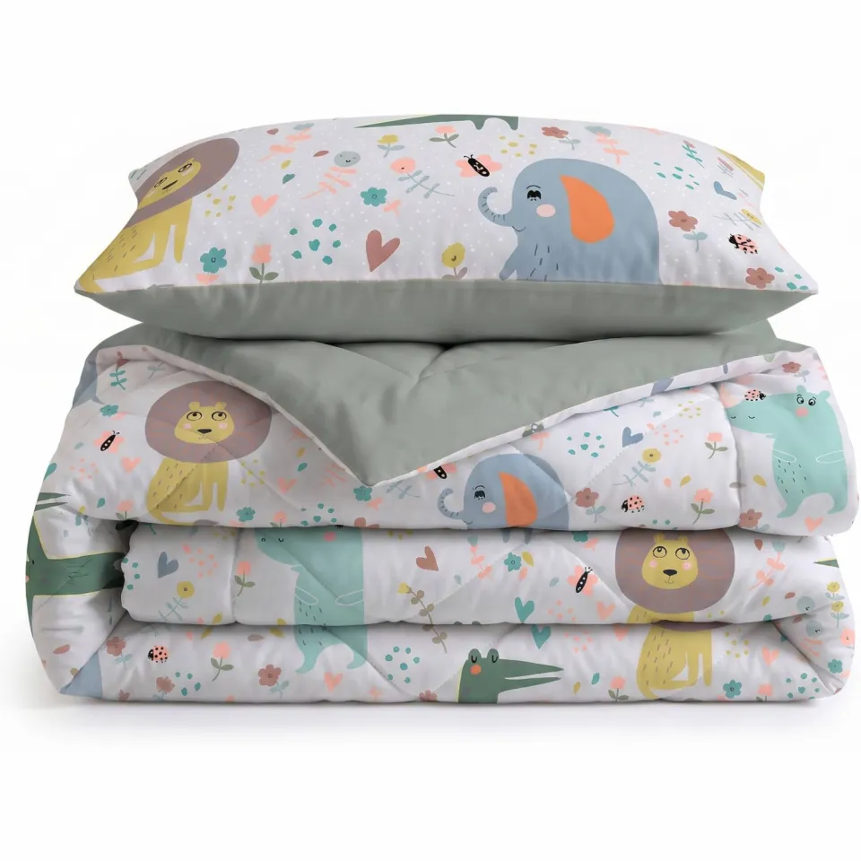 W dekbed zonder overtrek met kussensloop Lazy - dierenprint Wit/Geel