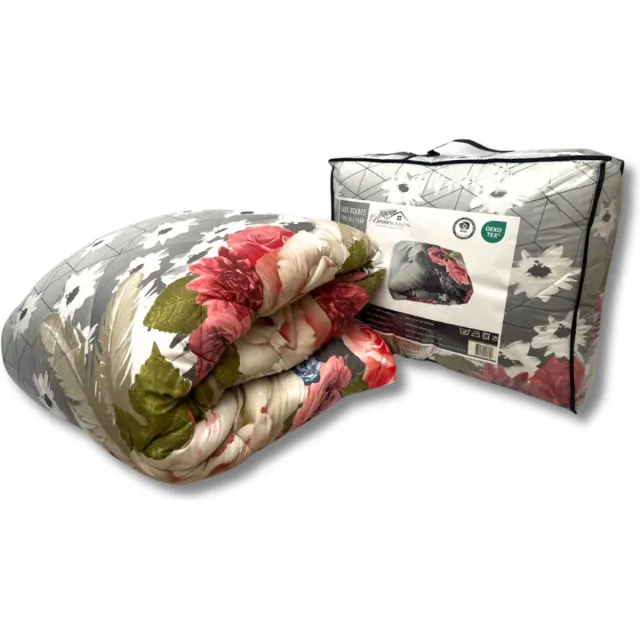 Beau Maison Bedrukt Dekbed Grijs met Rozen 240 x 220 cm / Hoesloos / 2 in 1 dekbed / Wasbaar / Dekbed zonder overtrek